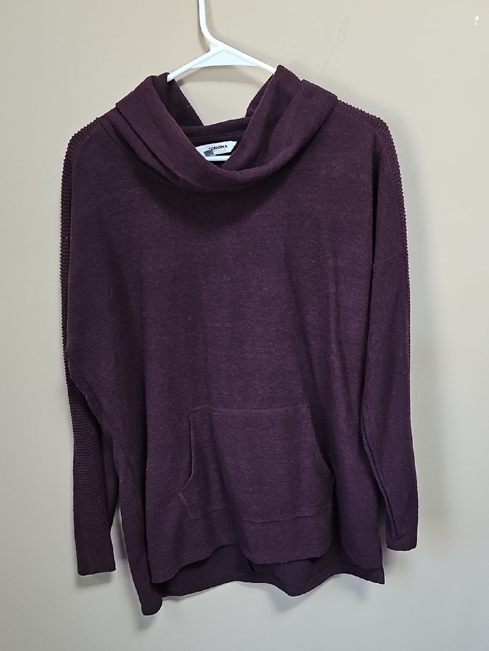 Sonoma Plum Cowl Neck Pullover Sweater With Kangaroo Pocket